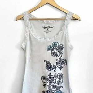 Lucky Brand Lace Trim Paisley Tank Top
